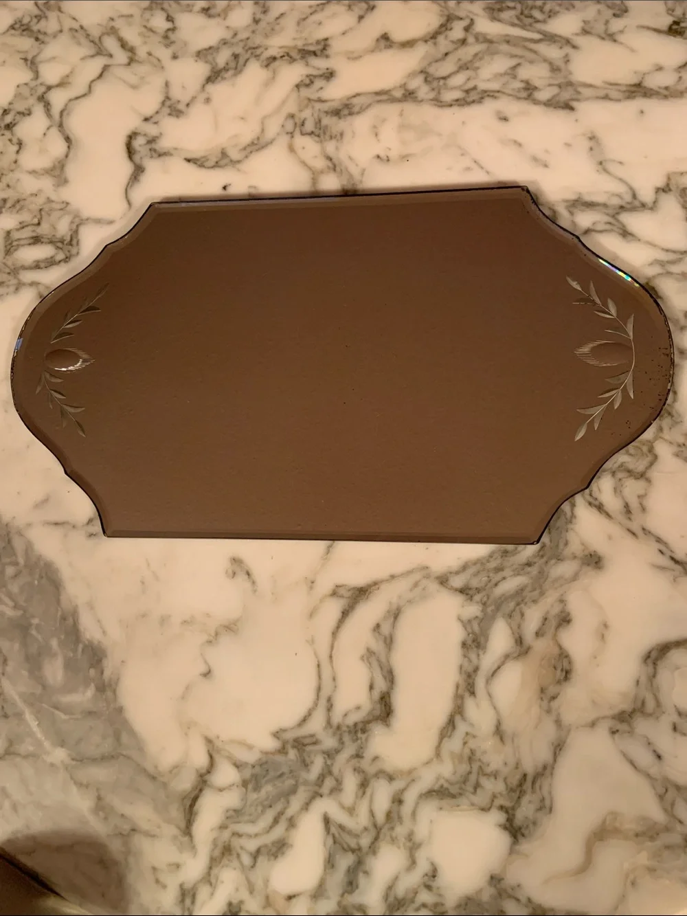 Vintage Etched Dresser Mirror Vanity Tray
